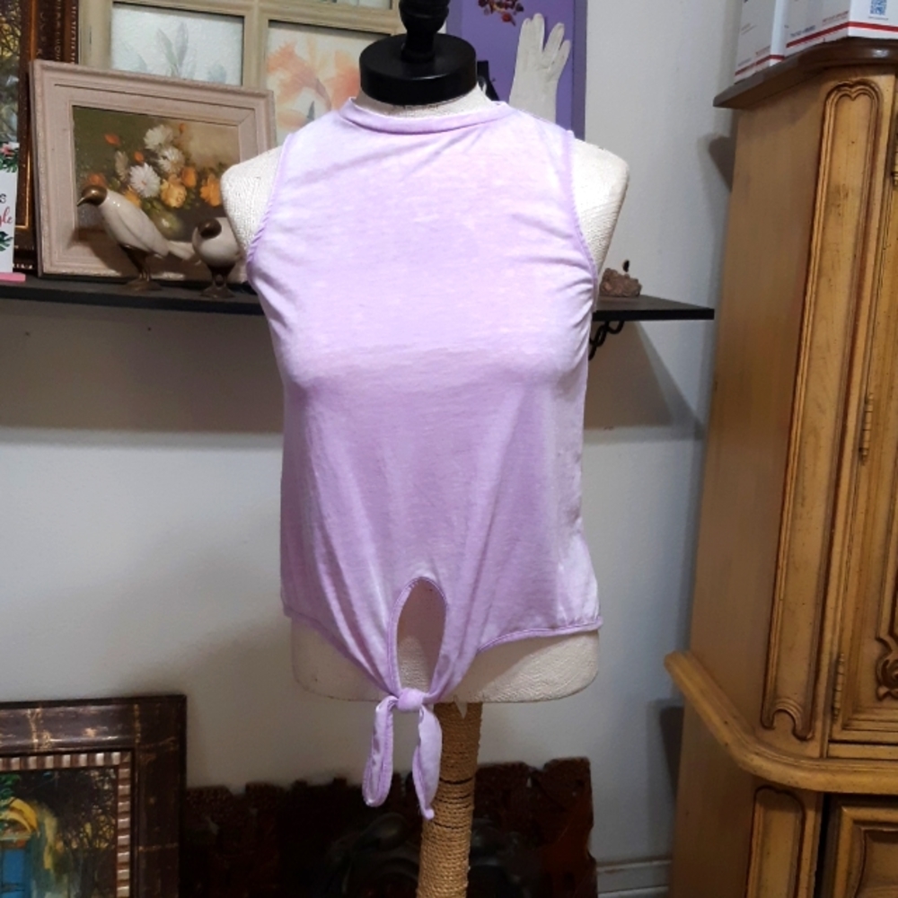 Womens Tie front Tshirt Sz XS crewneck Short sleeve Lilac Purple Mossimo b29